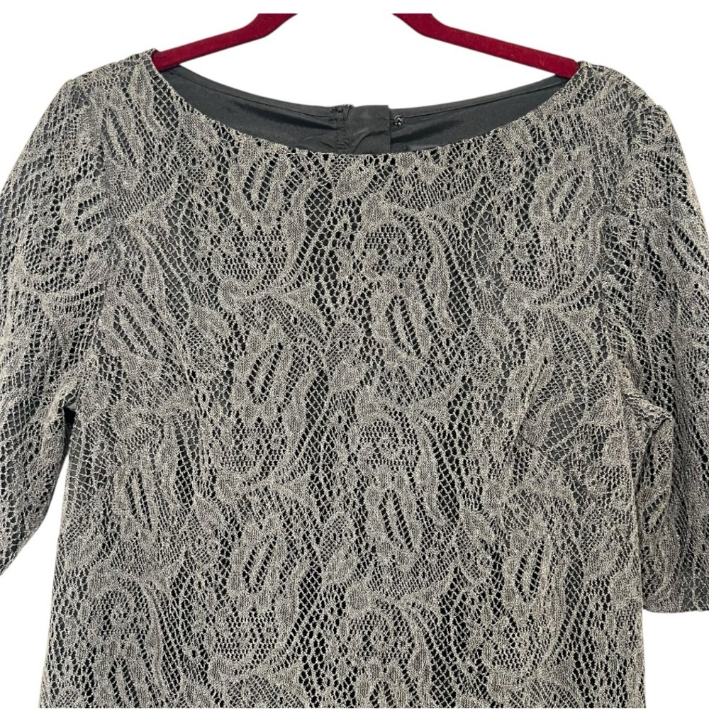 Adrianna Papell Charcoal Crochet Lace Overlay Knee Length Shift Dress Women’s 12 - Picture 3 of 8